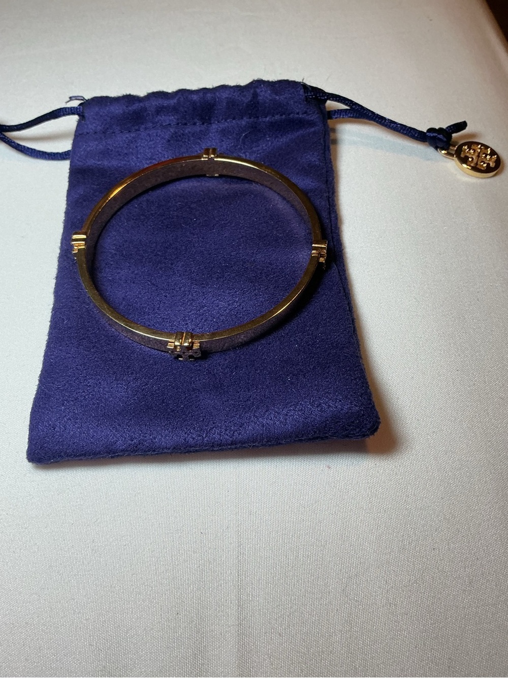 Tory Burch Gold Tone Logo Accent Bangle Bracelet - Gold - Picture 3 of 5